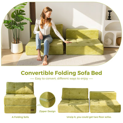 MAXYOYO Folding Sofa Bed, Convertible Sofa Bed with High-Density Support Foam for Living Room Bedroom, Green