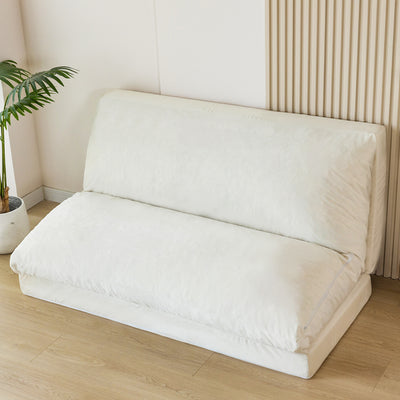 MAXYOYO Bean Bag Folding Sofa Bed, Velvet Floor Sofa with Washable Cover for Adults, Cream White