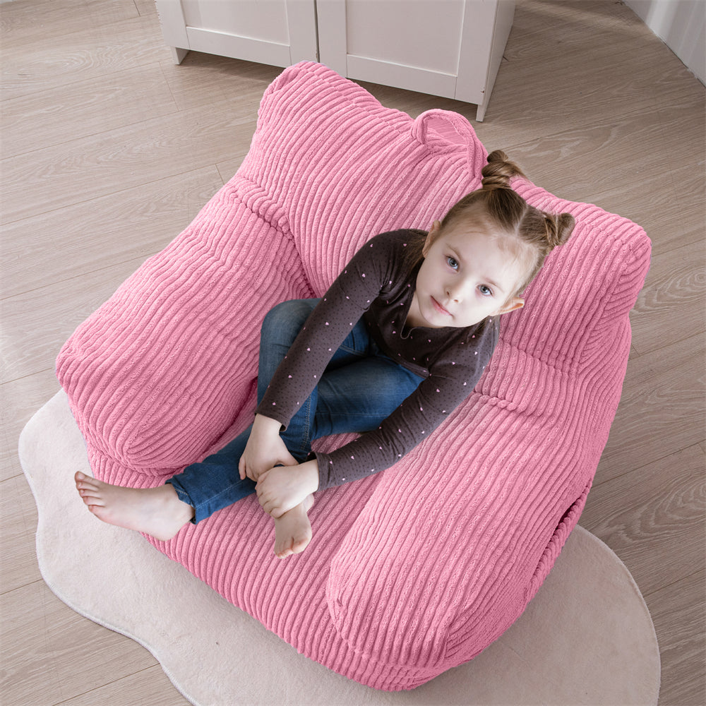 MAXYOYO Kids Bean Bag Chair, Corduroy Bean Bag Couch with Armrests for Children's Room (Pink)