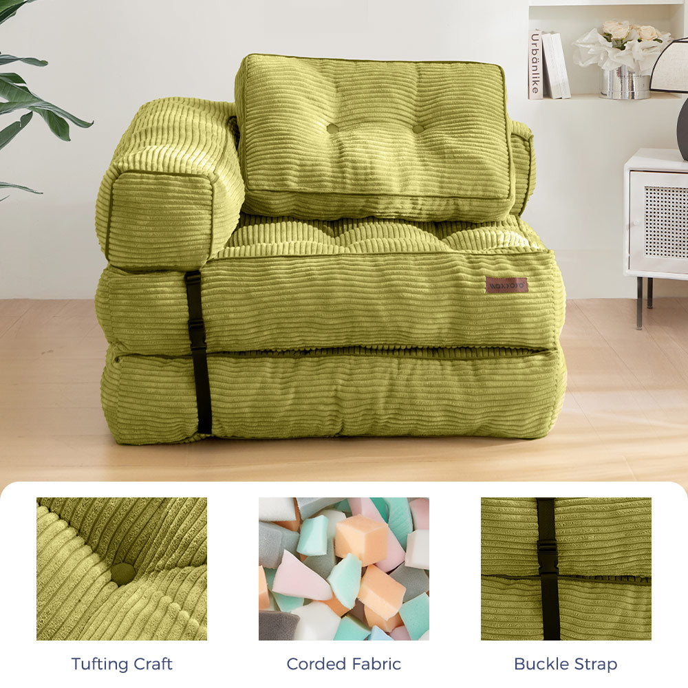 MAXYOYO Folding Sofa Bed, L-Shaped Convertible Sofa Bed with Armrest Foldable Sleeper Sofa, Green