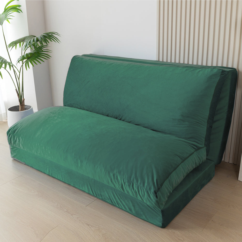 MAXYOYO Bean Bag Folding Sofa Bed, Velvet Floor Sofa with Washable Cover for Adults, Green