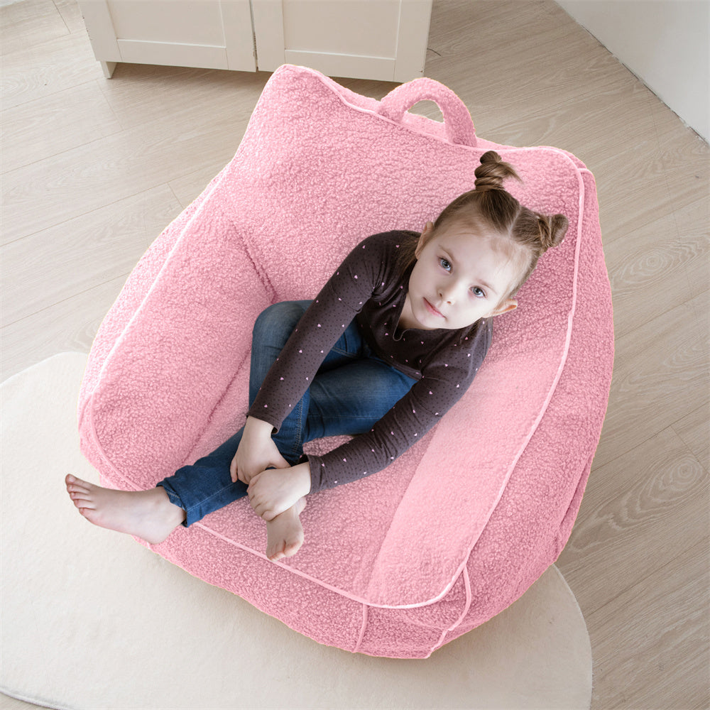 MAXYOYO Kids Bean Bag Chair, Sherpa Bean Bag Couch with Decorative Edges for children's room (Light Pink)