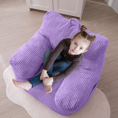 MAXYOYO Kids Bean Bag Chair, Corduroy Bean Bag Couch with Armrests for Children's Room (Dark Purple)