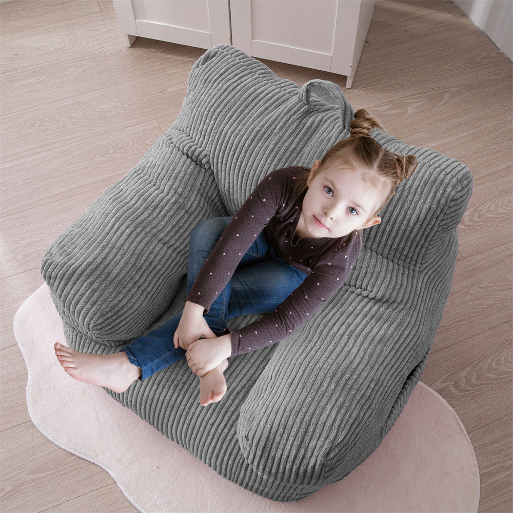 MAXYOYO Kids Bean Bag Chair, Corduroy Bean Bag Couch with Armrests for Children's Room (Grey)