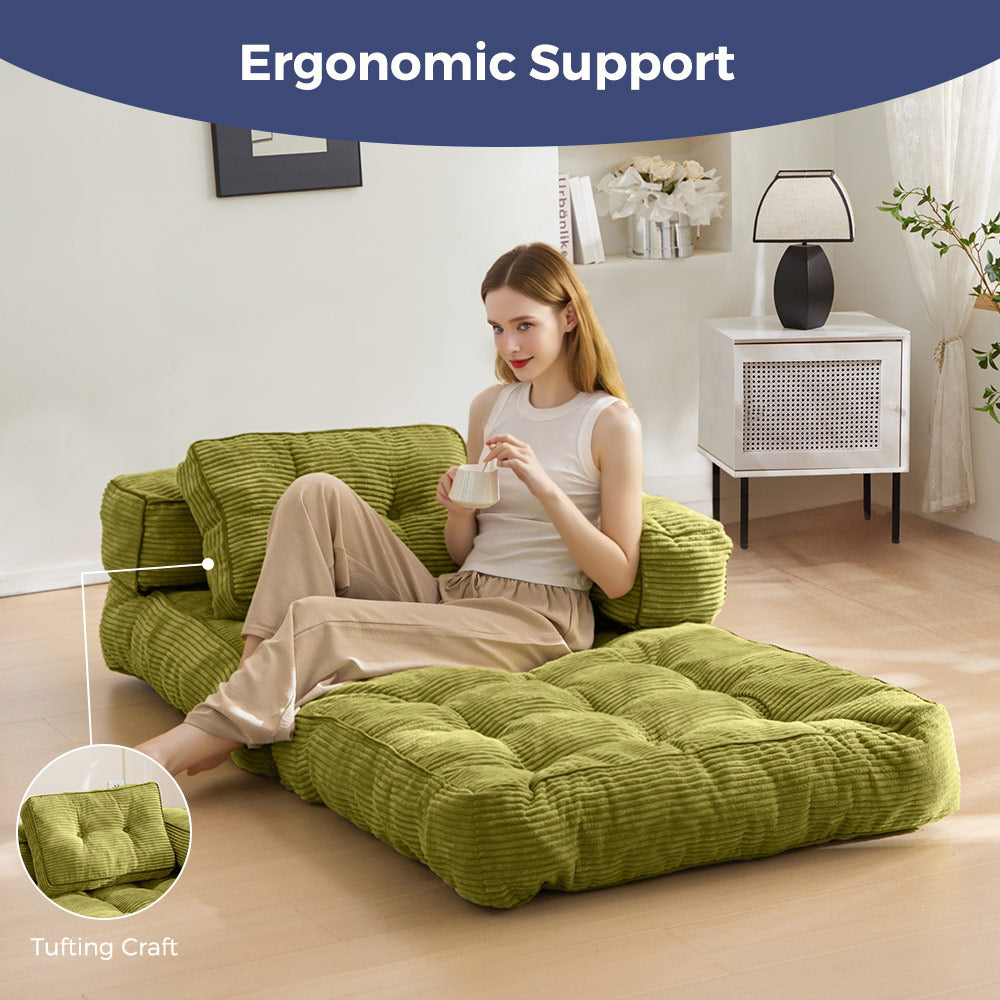 MAXYOYO Folding Sofa Bed, L-Shaped Convertible Sofa Bed with Armrest Foldable Sleeper Sofa, Green