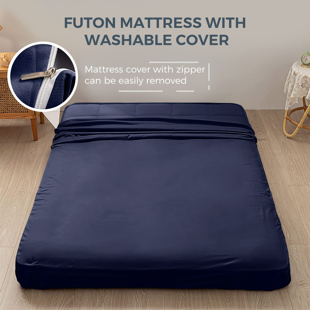 MAXYOYO 6" Extra Thick Square Floor Futon Mattress, Topper Mattress Pad, Navy