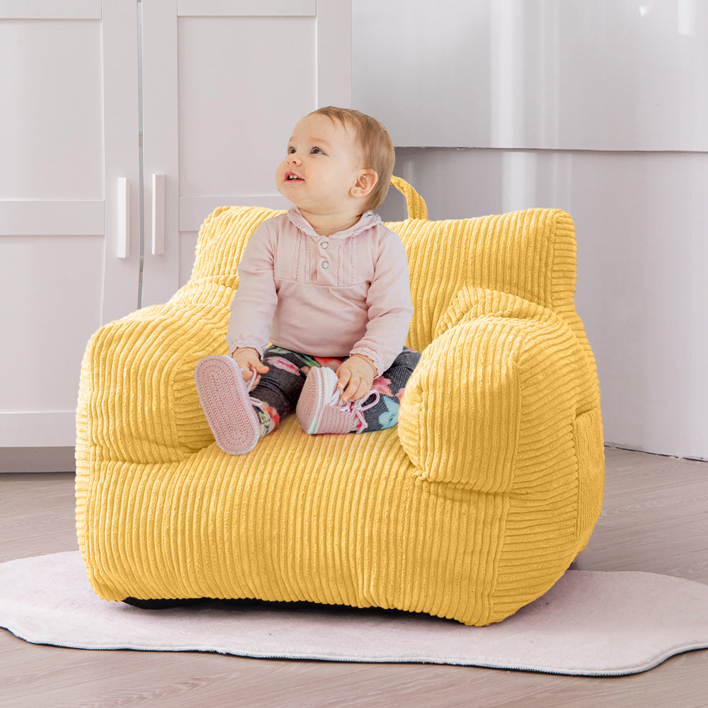 MAXYOYO Kids Bean Bag Chair, Corduroy Bean Bag Couch with Armrests for Children's Room (Light Yellow)