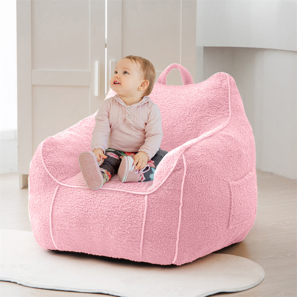 Sherpa Kids Bean Bag Chair with Decorative Edges Light Pink Maxyoyo