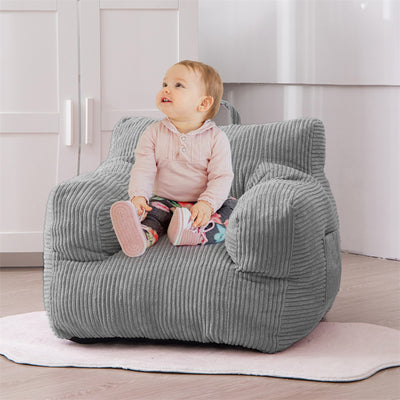 MAXYOYO Kids Bean Bag Chair, Corduroy Bean Bag Couch with Armrests for Children's Room (Grey)