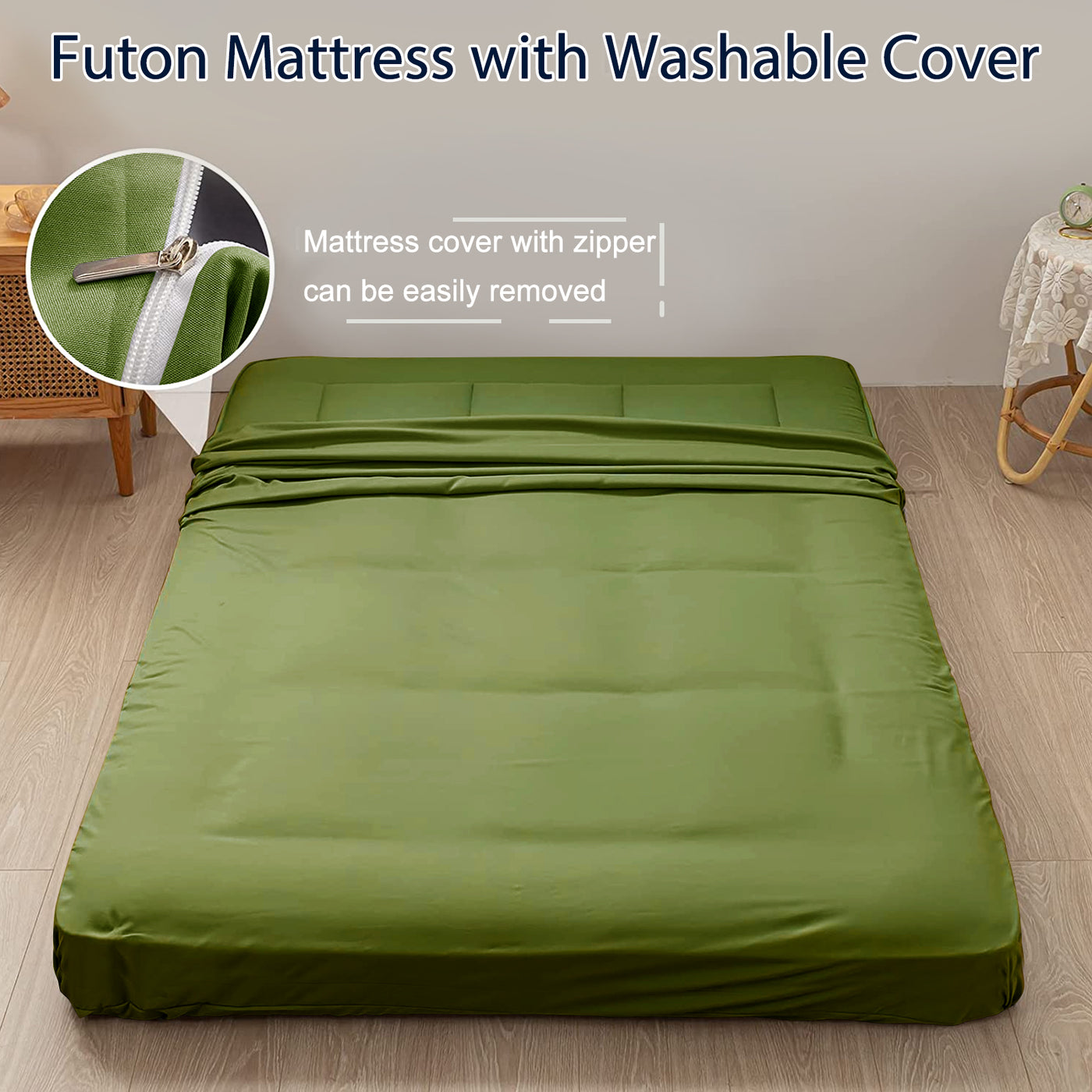 Mjkone Folding Tatami Mat Japanese Floor Mattress - Full / Green