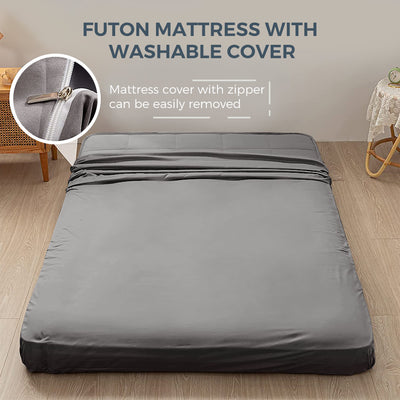 MAXYOYO 6" Extra Thick Square Floor Futon Mattress, Topper Mattress Pad, Dark Grey