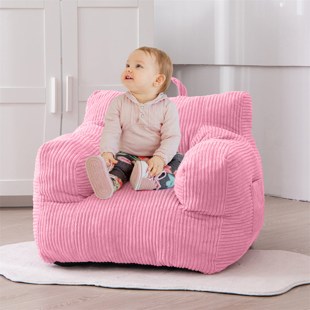 MAXYOYO Kids Bean Bag Chair, Corduroy Bean Bag Couch with Armrests for Children's Room (Pink)