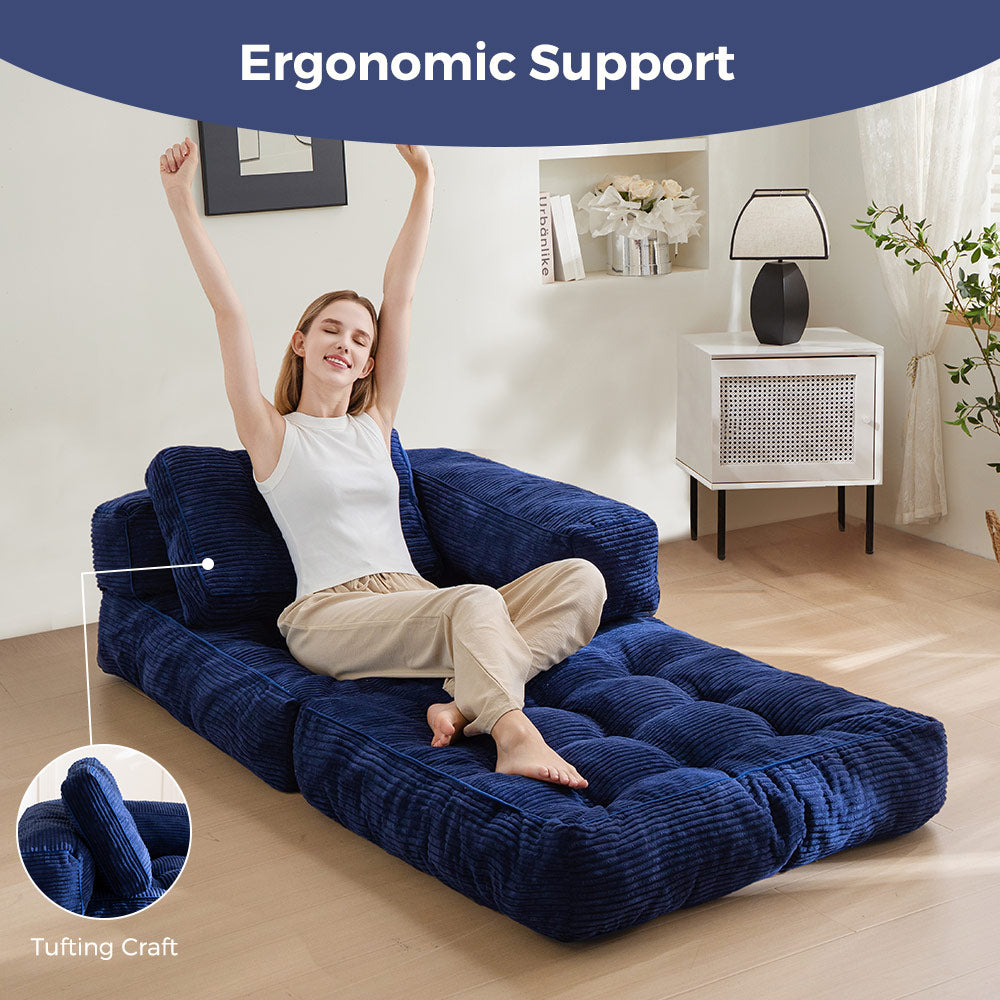 MAXYOYO Folding Sofa Bed, L-Shaped Convertible Sofa Bed with Armrest Foldable Sleeper Sofa, Navy