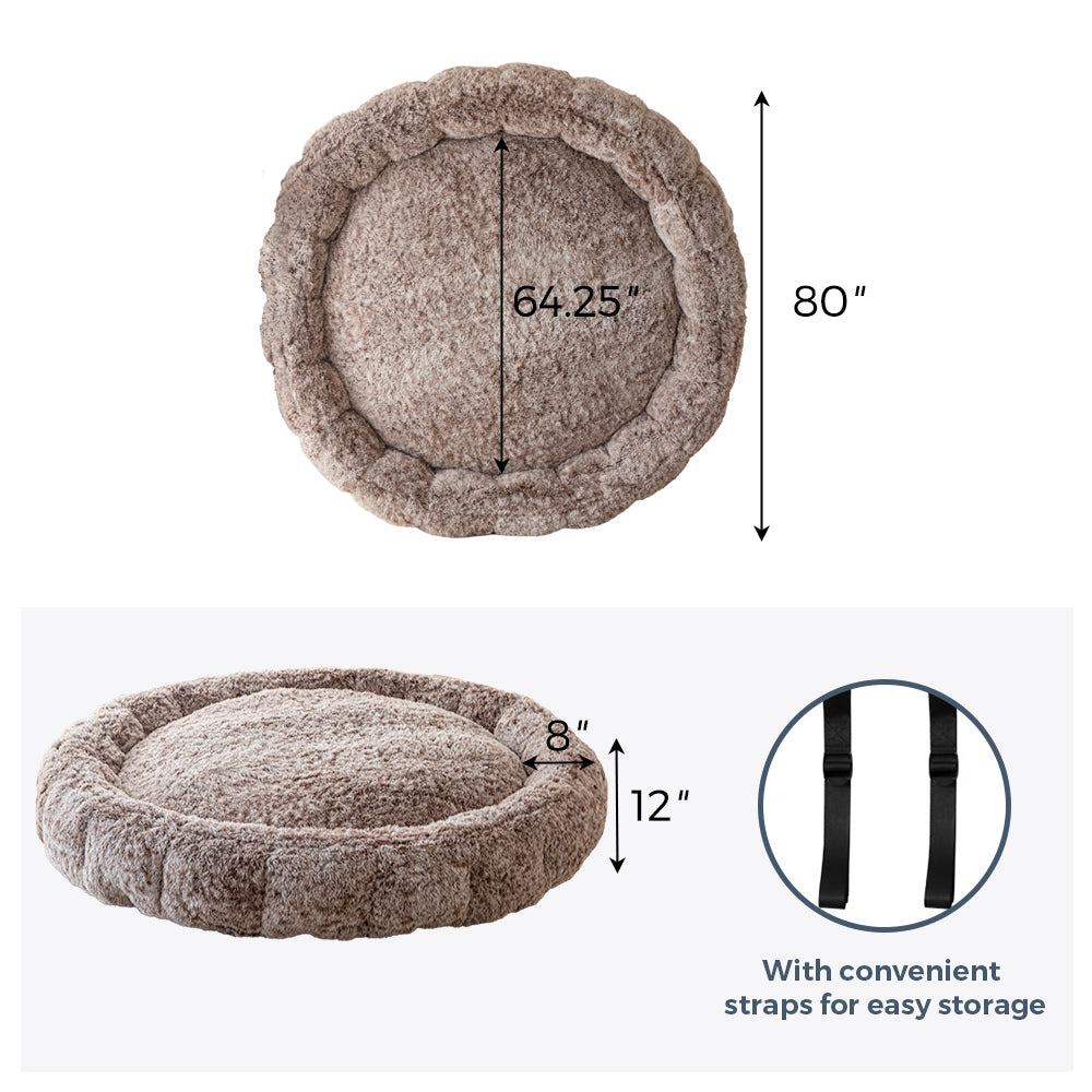 MAXYOYO Round Floor Cushion, Giant Bean Bag Bed Faux Fur Flower Shaped Movie Mattress, Mix Coffee