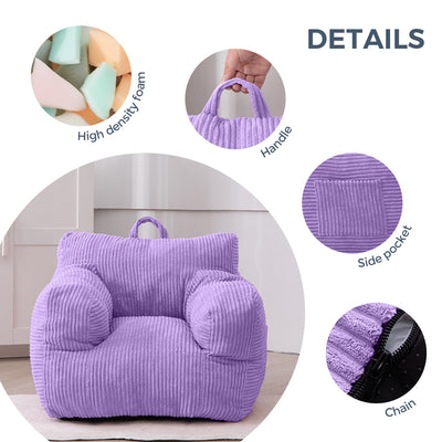 MAXYOYO Kids Bean Bag Chair, Corduroy Bean Bag Couch with Armrests for Children's Room (Dark Purple)