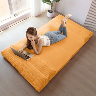 MAXYOYO Bean Bag Folding Sofa Bed, Corduroy Extra-Wide Foldable Floor Mattress, Orange