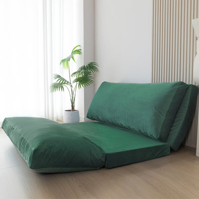 MAXYOYO Bean Bag Folding Sofa Bed, Velvet Floor Sofa with Washable Cover for Adults, Green