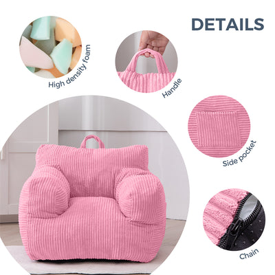 MAXYOYO Kids Bean Bag Chair, Corduroy Bean Bag Couch with Armrests for Children's Room (Pink)