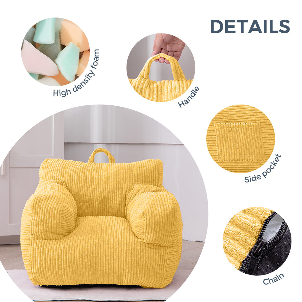 MAXYOYO Kids Bean Bag Chair, Corduroy Bean Bag Couch with Armrests for Children's Room (Light Yellow)