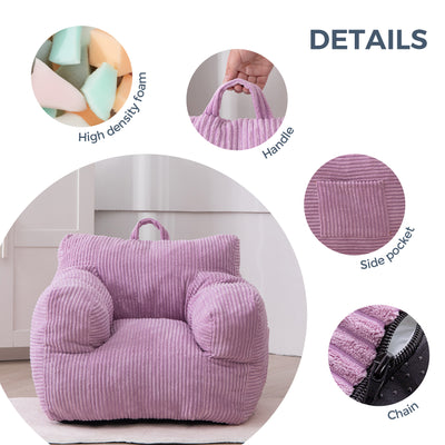 MAXYOYO Kids Bean Bag Chair, Corduroy Bean Bag Couch with Armrests for Children's Room (Purple)
