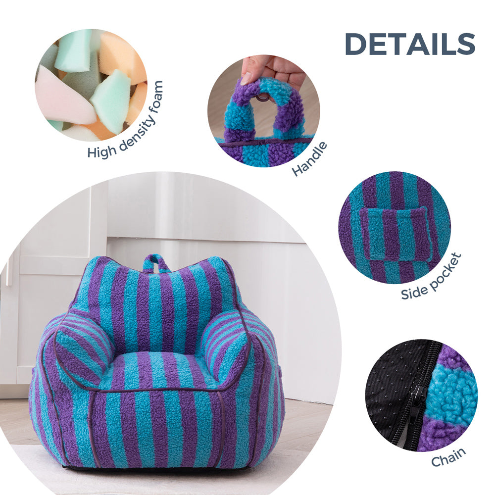 MAXYOYO Kids Bean Bag Chair, Sherpa Bean Bag Couch with Decorative Edges for children's room (Stripe Blue)