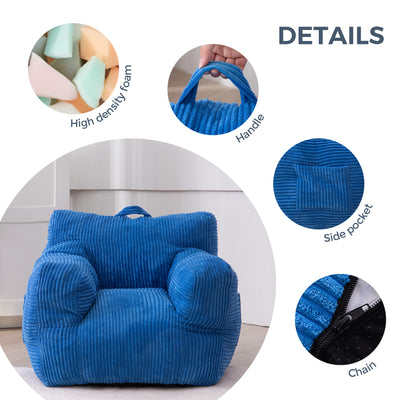 MAXYOYO Kids Bean Bag Chair, Corduroy Bean Bag Couch with Armrests for Children's Room (Blue)