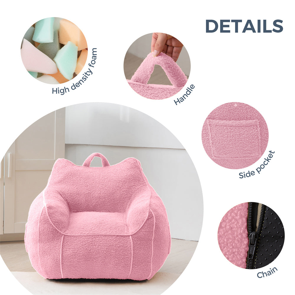 MAXYOYO Kids Bean Bag Chair, Sherpa Bean Bag Couch with Decorative Edges for children's room (Light Pink)