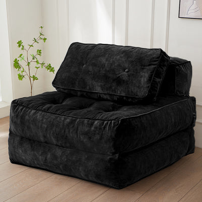 MAXYOYO Folding Sofa Bed, Velvet Convertible Sleeper Chair with Pillow Portable Fold Out Chair Bed, Black