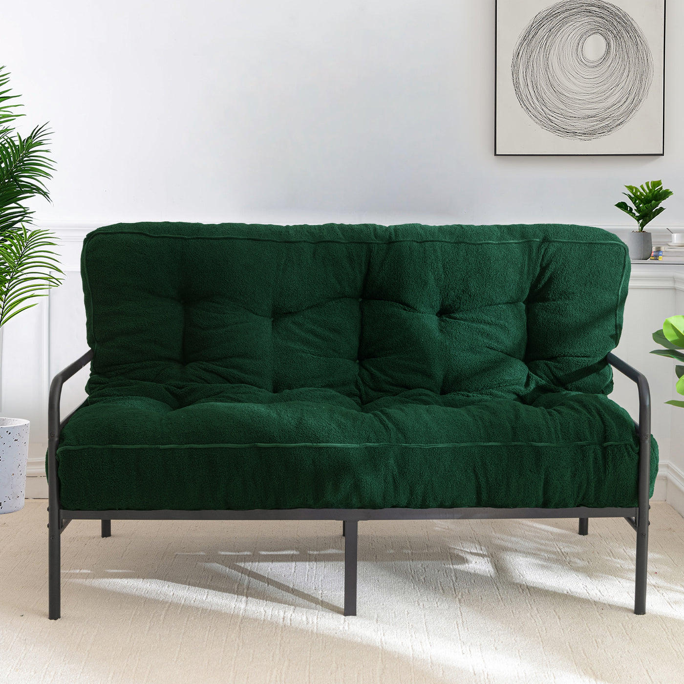 MAXYOYO 8" Tufted Futon Sofa Couch Bed, Thick Thick Boucle Floor Futon Mattress for Adults (Mattress Only), Green