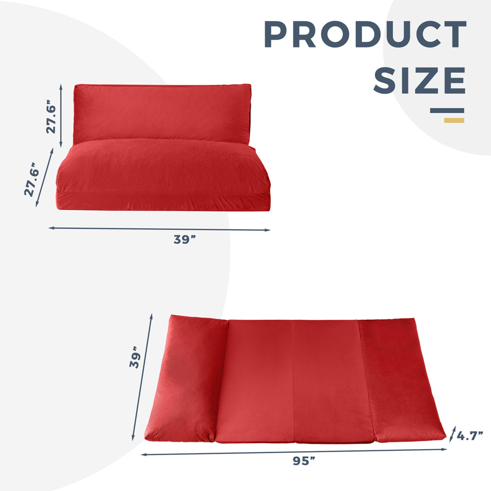 MAXYOYO Bean Bag Folding Sofa Bed, Velvet Floor Sofa with Washable Cover for Adults, Red