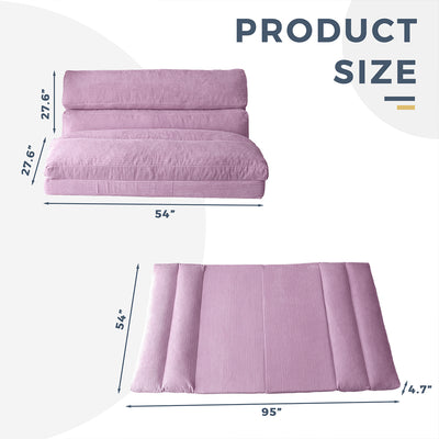 MAXYOYO Bean Bag Folding Sofa Bed, Corduroy Extra-Wide Foldable Floor Mattress, Purple