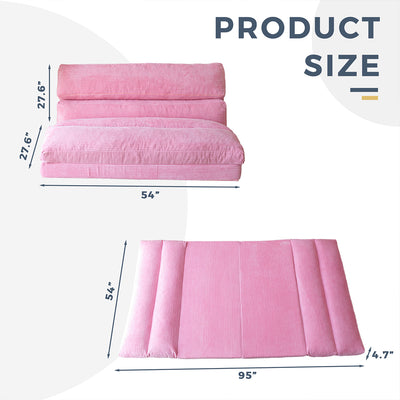 MAXYOYO Bean Bag Folding Sofa Bed, Corduroy Extra-Wide Foldable Floor Mattress, Pink
