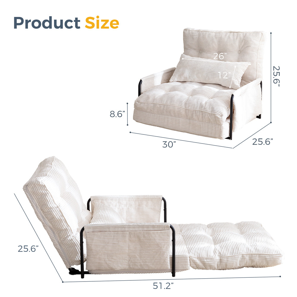 MAXYOYO Adjustable Floor Sofa Couch with Pillow, 5-Position Foldable Lazy Sofa Sleeper Bed with Armrest, Single Size, Beige