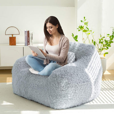 MAXYOYO Bean Bag Chair with Pillow, Fluffy Comfy Large Bean Bag Chair Couch for Reading and Gaming, Dusty Blue