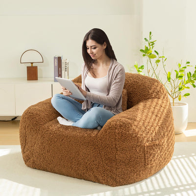 MAXYOYO Bean Bag Chair with Pillow, Wool Comfy Large Bean Bag Chair Couch for Reading and Gaming, Coffee