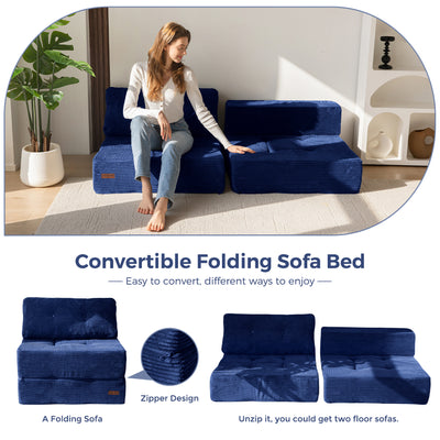 MAXYOYO Folding Sofa Bed, Convertible Sofa Bed with High-Density Support Foam for Living Room Bedroom, Navy