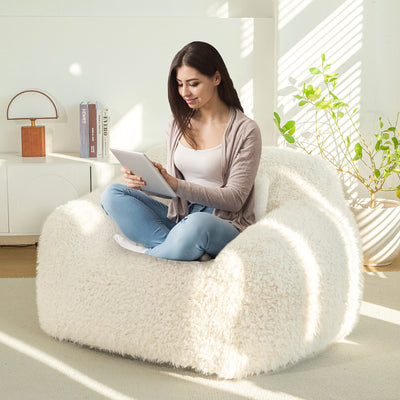 MAXYOYO Bean Bag Chair with Pillow, Fluffy Comfy Large Bean Bag Chair Couch for Reading and Gaming, Beige