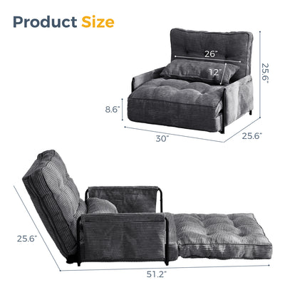 MAXYOYO Adjustable Floor Sofa Couch with Pillow, 5-Position Foldable Lazy Sofa Sleeper Bed with Armrest, Single Size, Dark Grey