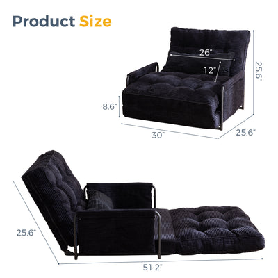 MAXYOYO Adjustable Floor Sofa Couch with Pillow, 5-Position Foldable Lazy Sofa Sleeper Bed with Armrest, Single Size, Black