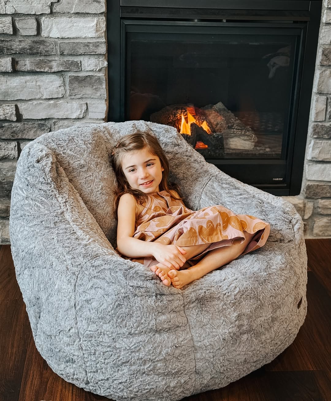 MAXYOYO Bean Bag Chair, Faux Fur Oversized Bean Bag Couch with High Backrest for Living Room, Bedroom, Apartment (Grey)