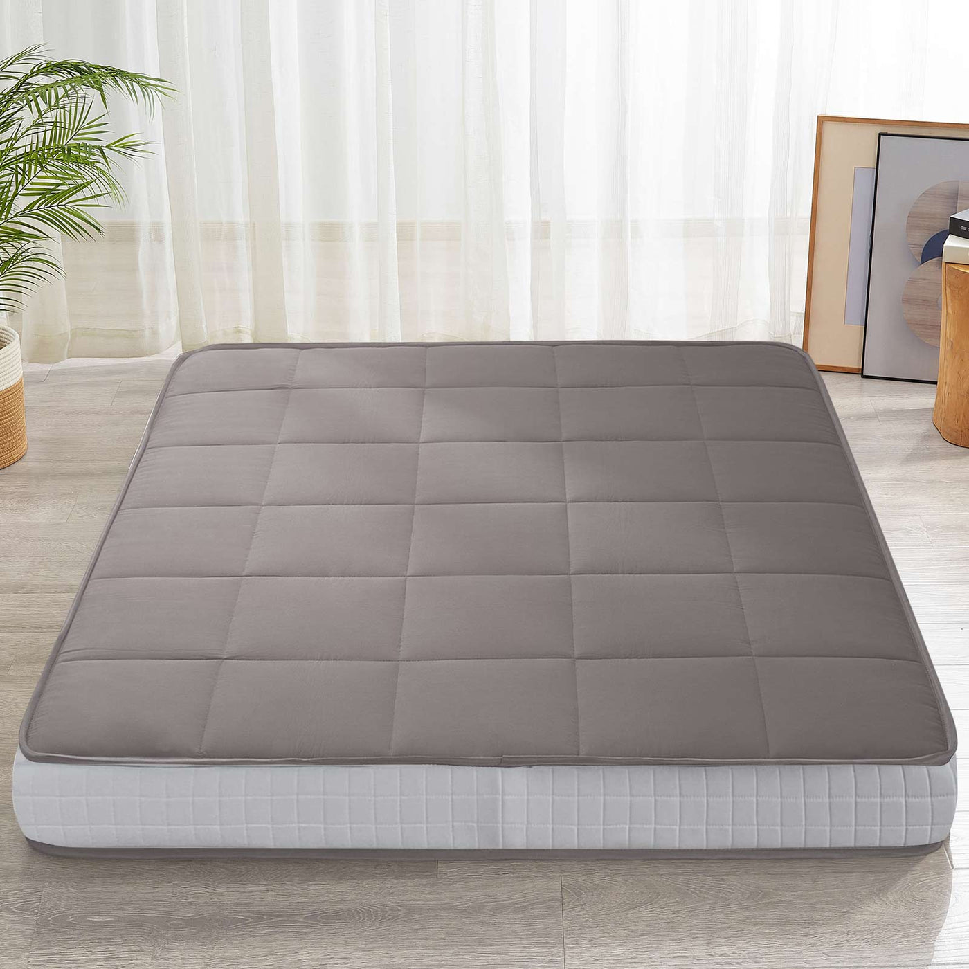 MAXYOYO 6" Extra Thick Square Floor Futon Mattress, Topper Mattress Pad, Dark Grey