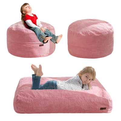 MAXYOYO Corduroy Bean Bag Chair Bed for Kids, Convertible Bean Bag Folds from Chair to Floor Mattress, Pink