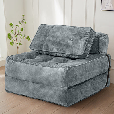 MAXYOYO Folding Sofa Bed, Velvet Convertible Sleeper Chair with Pillow Portable Fold Out Chair Bed, Dark Grey