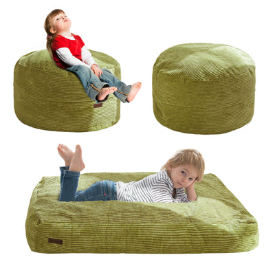 MAXYOYO Corduroy Bean Bag Chair Bed for Kids, Convertible Bean Bag Folds from Chair to Floor Mattress, Green