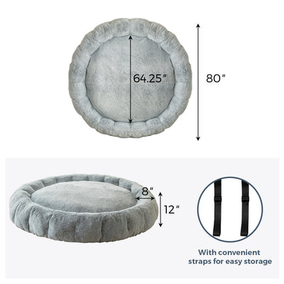 MAXYOYO Bean Bag Bed, Giant Round Floor Cushion Faux Fur Flower Shaped Movie Mattress, Mix Grey