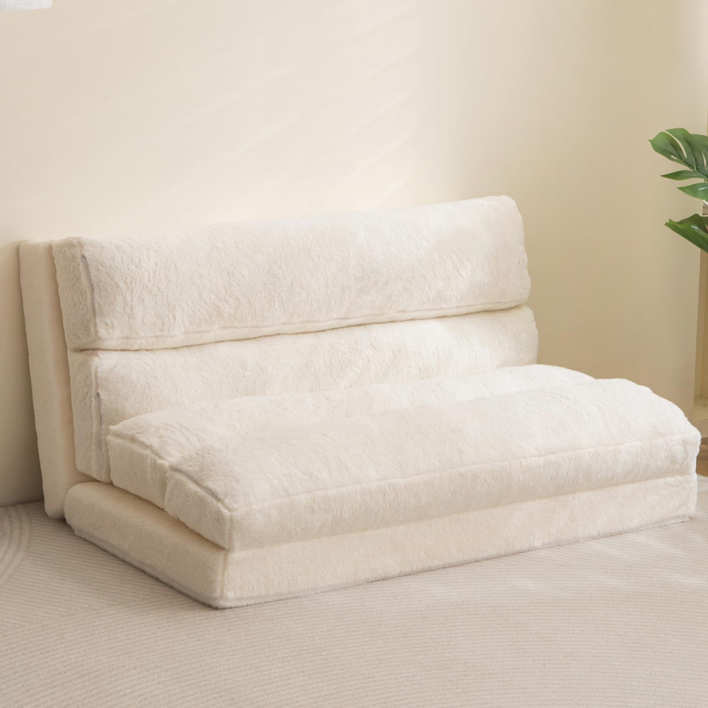 MAXYOYO  Bean Bag Bed Folding Sofa Bed, Extra Wider Fold Full Floor Mattress, Beige Floor Couch