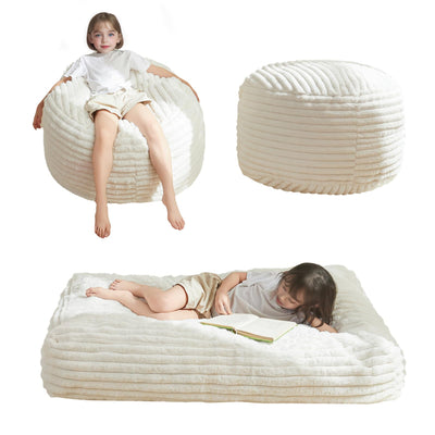 MAXYOYO Kids Bean Bag Chair Bed, Convertible Children Bean Chair to Floor Mattress, Beige