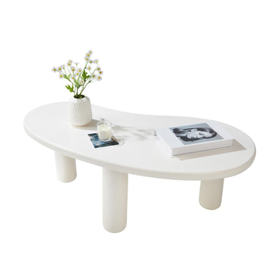 MAXYOYO 35.4 "Coffee Table, Irregular Cashew Shaped Coffee Table, Cute Cloud Coffee Table, Central Rounded Low Table, White