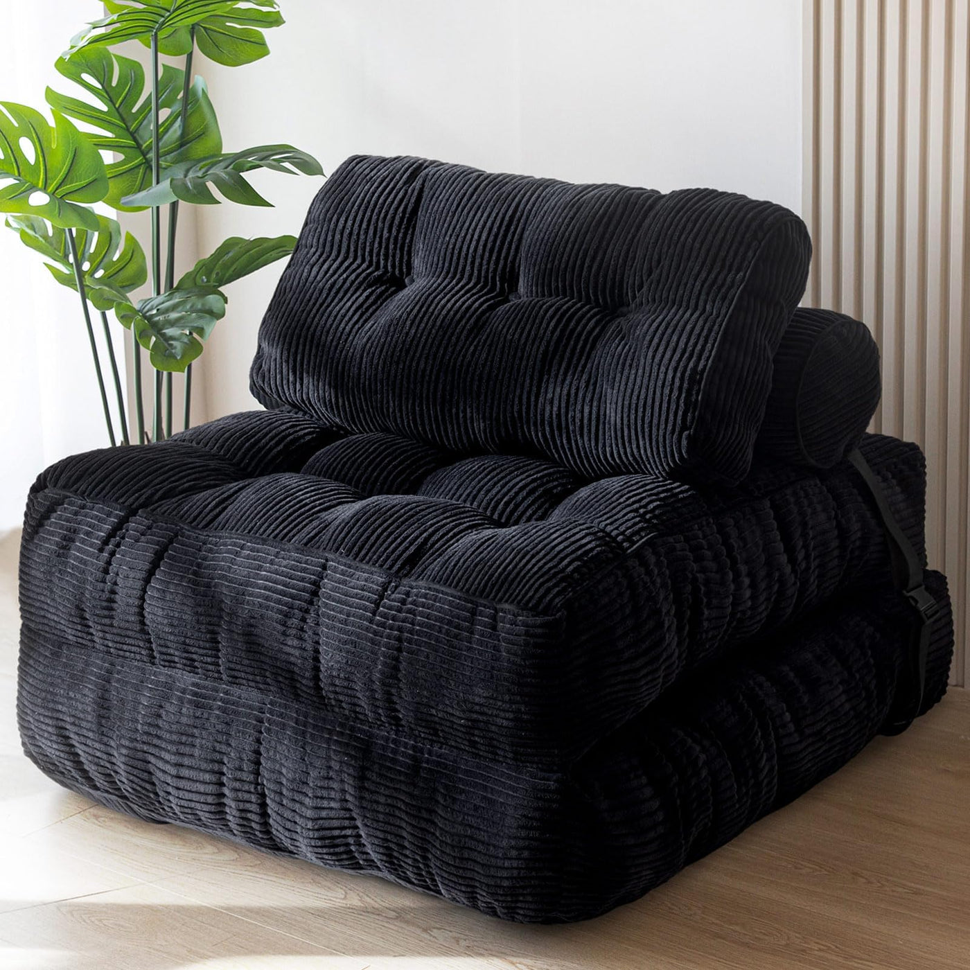 corduroy bean bag folding sofa#color_black