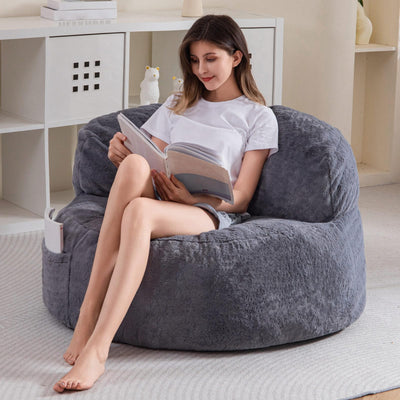 MAXYOYO Giant Bean Bag Chairs for Adults,  Large Big Lazy Sofa Accent Chair with Pocket, Dark Grey